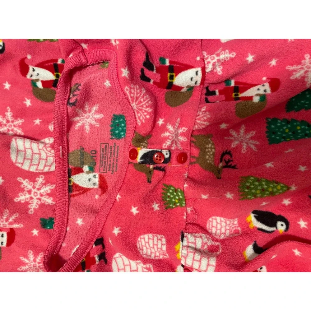 Carters Girls Christmas‎ Santa Penguin Pajama Nightgown Size 8-10 Festive GUC